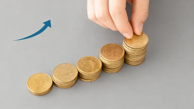 Mano che impila monete accanto a pile ordinate in crescita