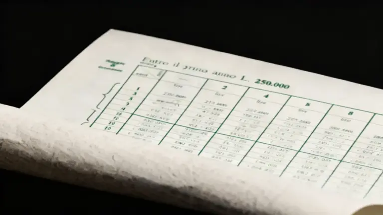 Primo piano di un vecchio buono fruttifero postale con tabelle stampate.