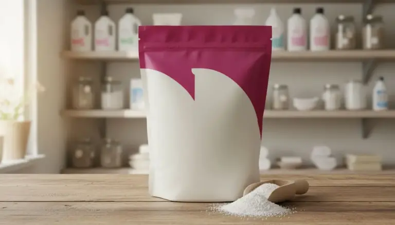 Confezione di percarbonato di sodio su un tavolo in un ambiente domestico