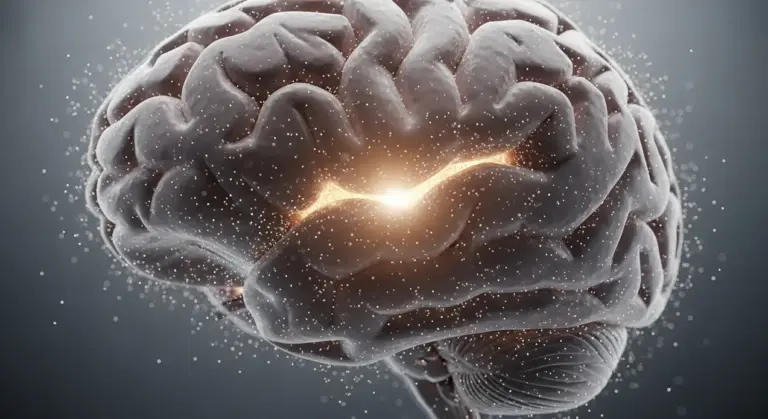 Illustrazione di un cervello umano con un'area luminosa al centro