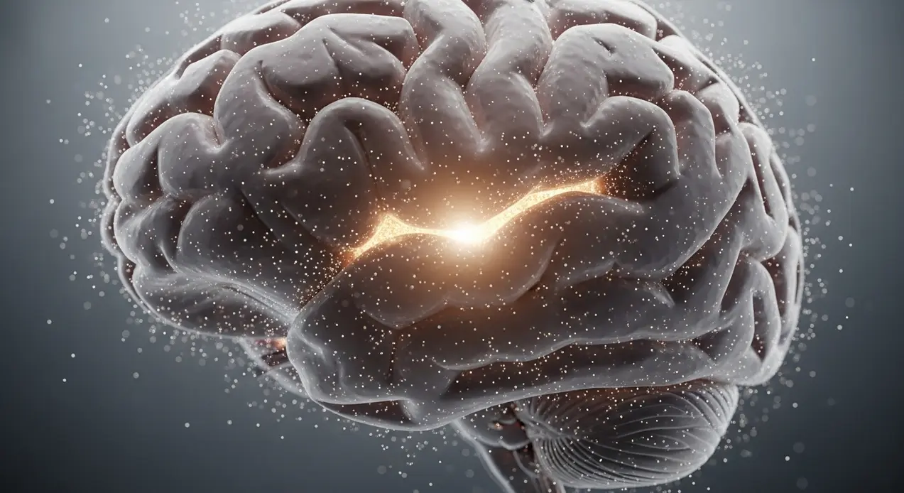 Illustrazione di un cervello umano con un'area luminosa al centro