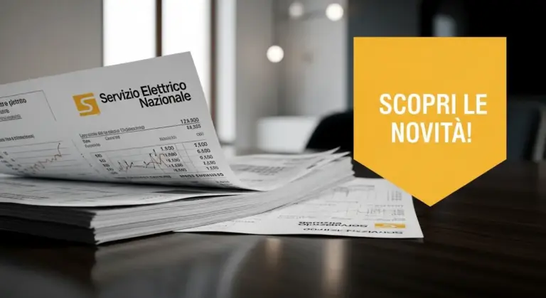 Una pila di bollette del Servizio Elettrico Nazionale su un tavolo in un ambiente d'ufficio.