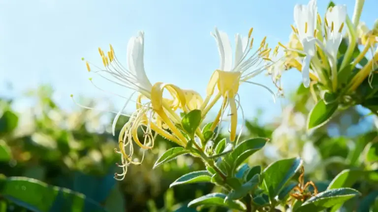 Fiore di caprifoglio in primo piano illuminato dal sole primaverile