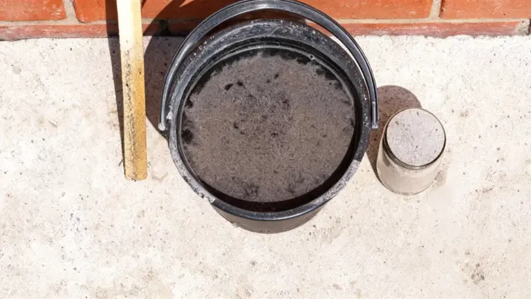 Secchio e barattolo pieni di cenere su una superficie di cemento