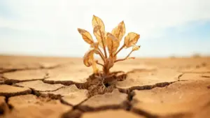 Pianta secca che cresce su terreno arido e screpolato