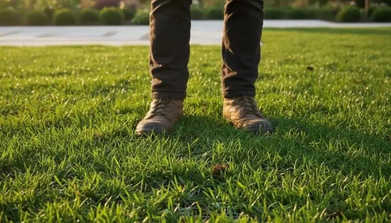 Persona in piedi su un prato verde resistente al calpestio