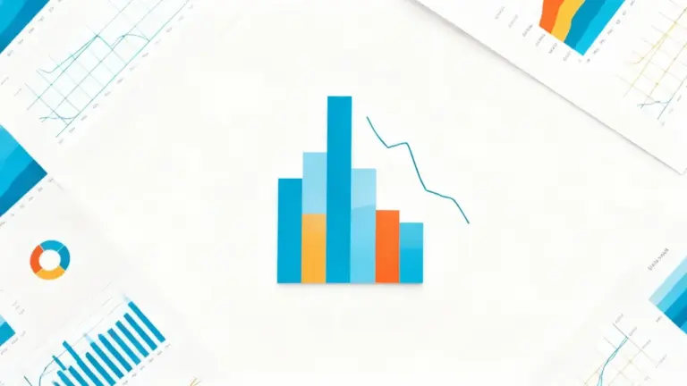 Grafici a barre e a linee che rappresentano dati finanziari su sfondo bianco
